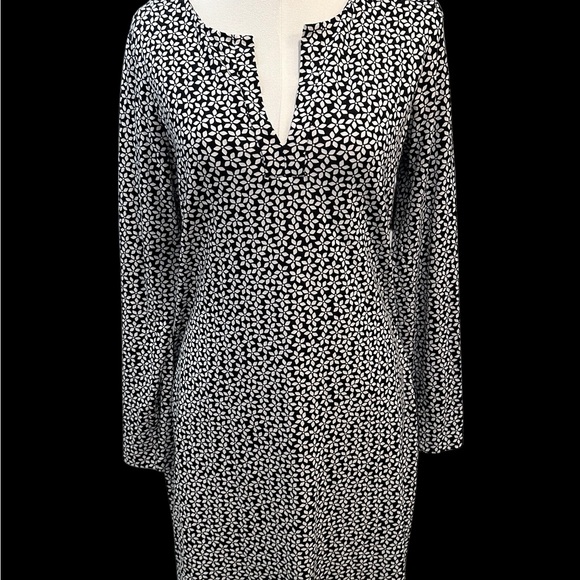 Diane Von Furstenberg DVF Reina Silk Blend Shift Dress Daisy Black/White Sz 12 - Picture 3 of 14